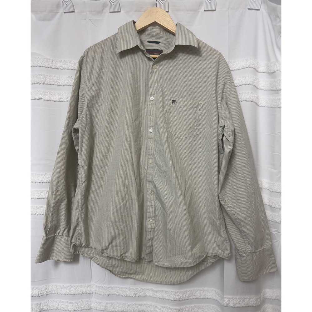 Mossimo Supply Co Mens Pinstripe Button Down Shirt Cotton Green Gray White L